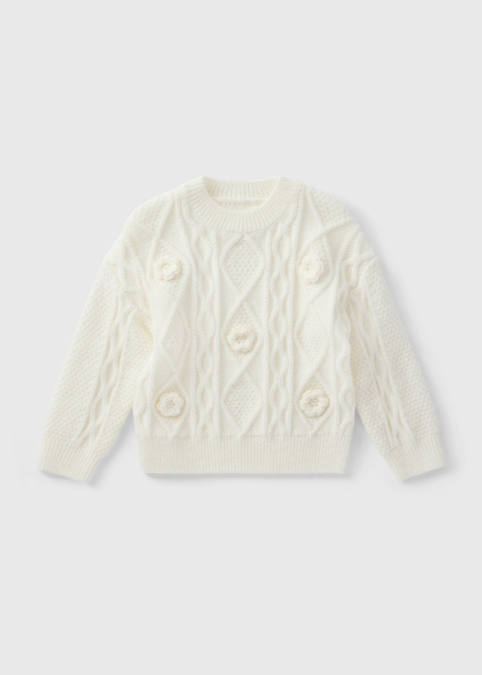 Girls Cream Flower Cable Knit Jumper 1 7yrs Matalan