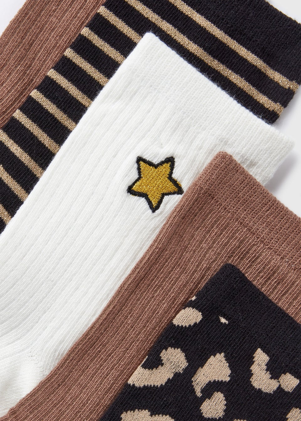 5 Pack Brown Animal Print Crew Socks