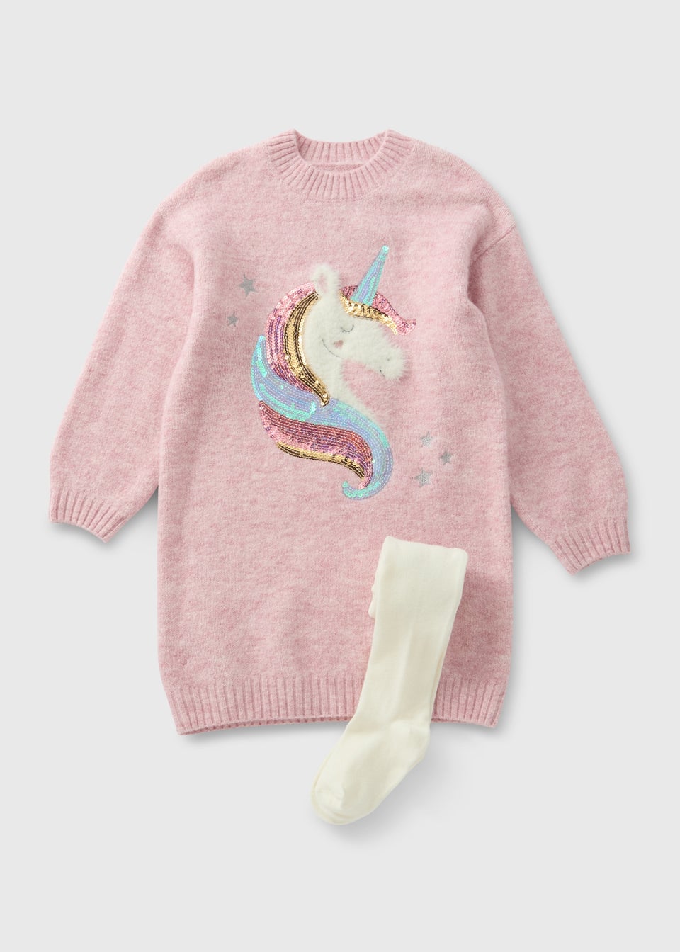 Girls Pink Knitted Unicorn Dress Tights 1 7yrs Matalan