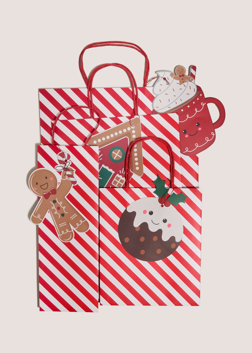 4 Pack Joyful Red Striped Gift Bag Matalan