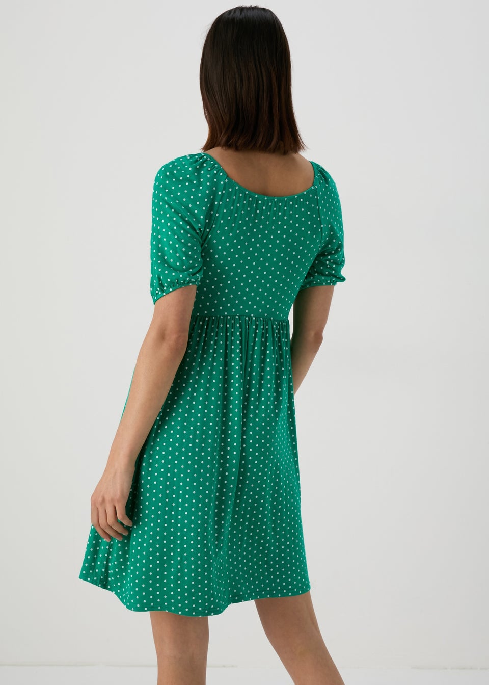 Green Square Neck Shirred Mini Dress