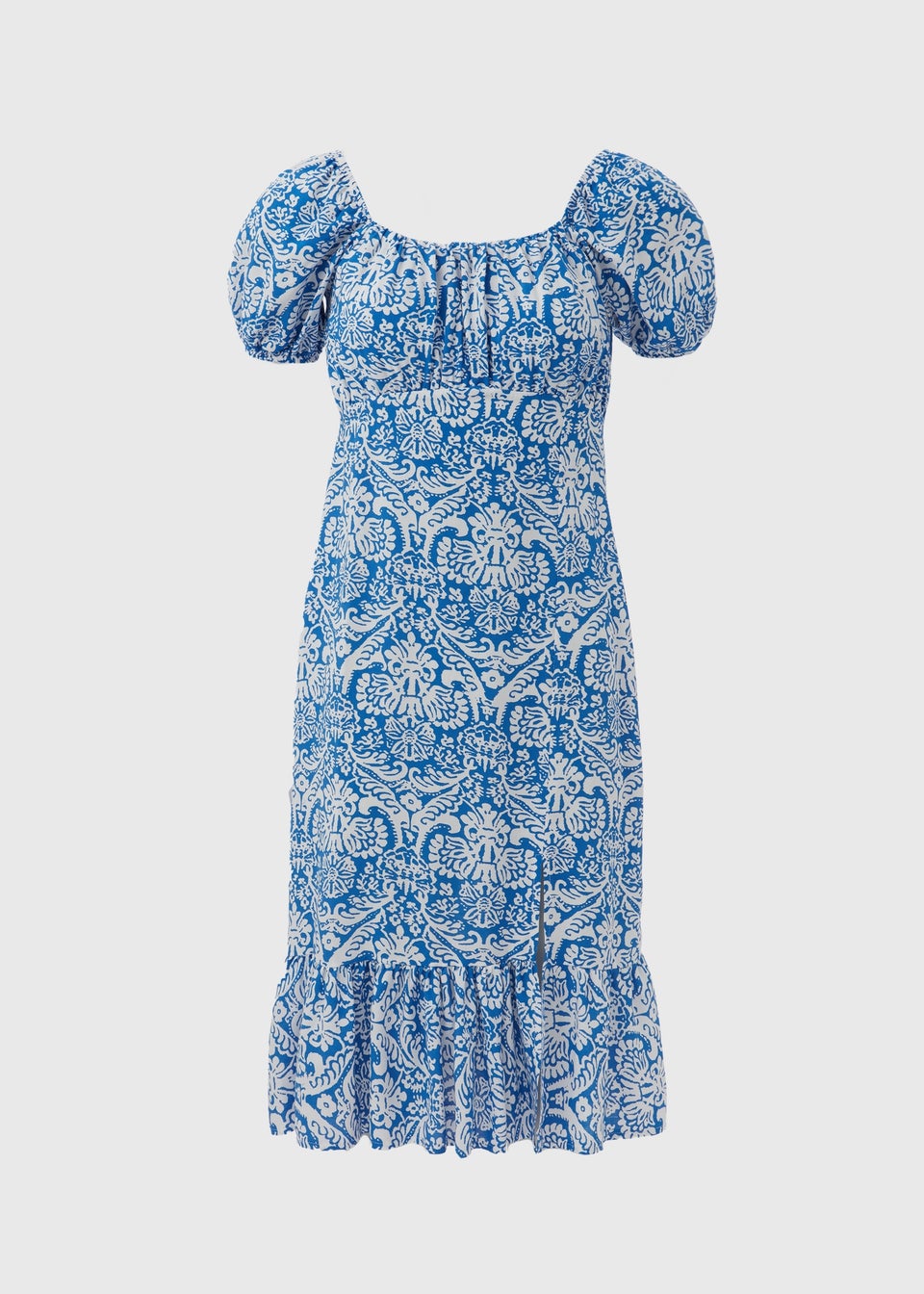 Blue Frill Hem Square Neck Midi Dress