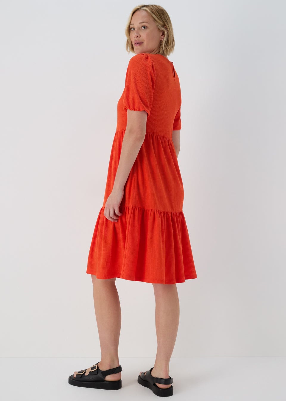 Orange Textured Tiered Dress