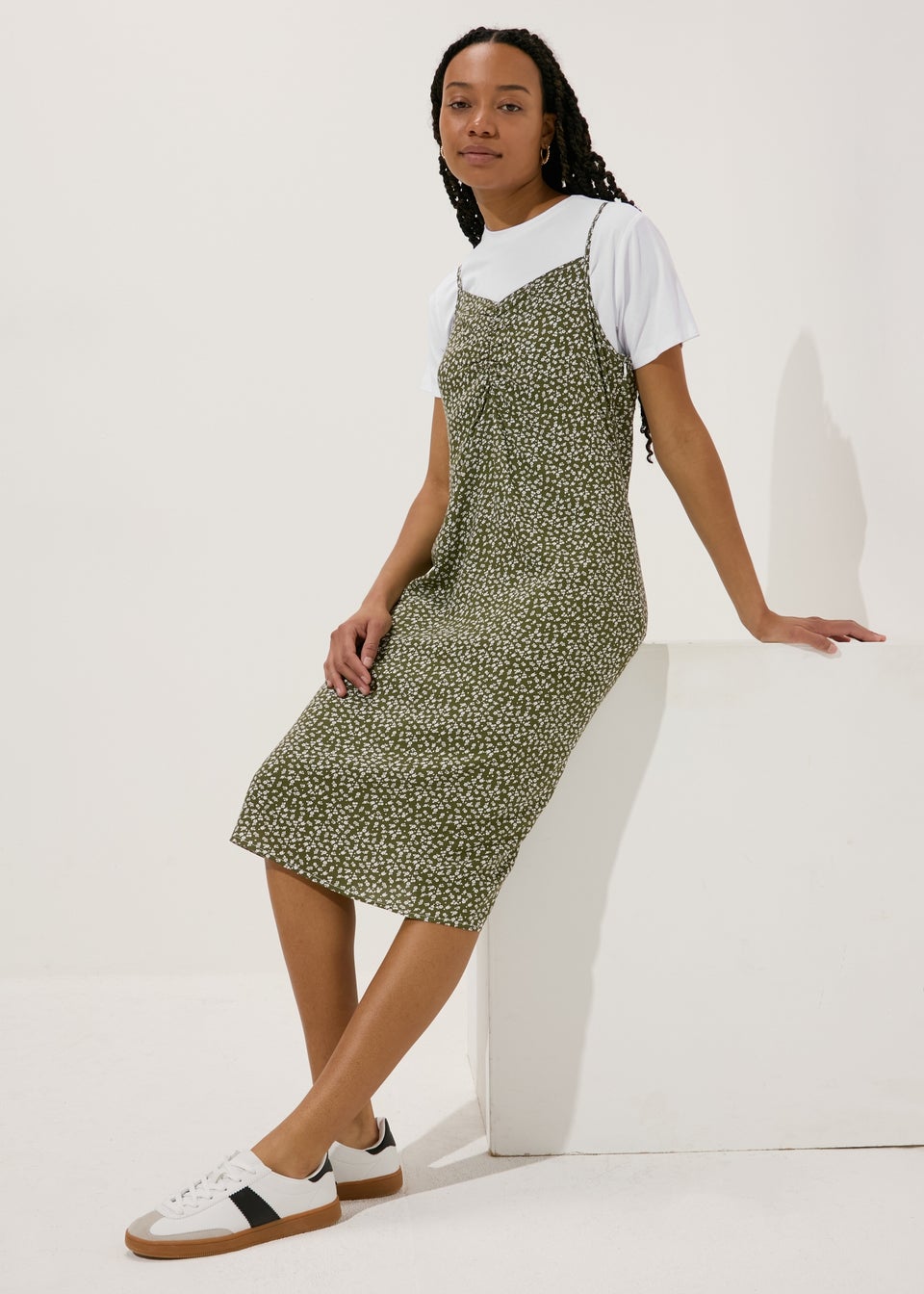 Green Floral Print Cami Midi T Shirt Dress Matalan