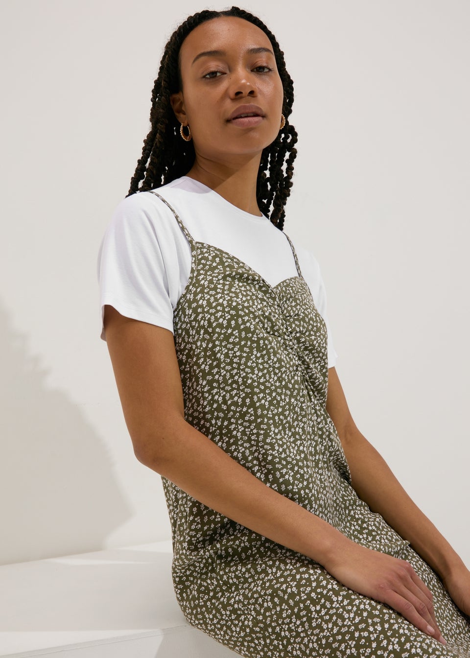 Green Floral Print Cami Midi T Shirt Dress Matalan