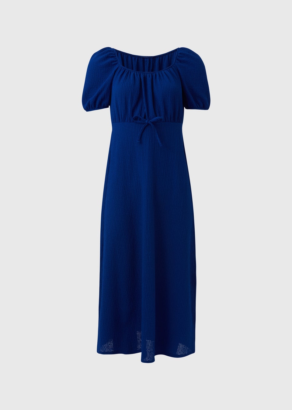 Blue Tie Front Textured Midi Dress