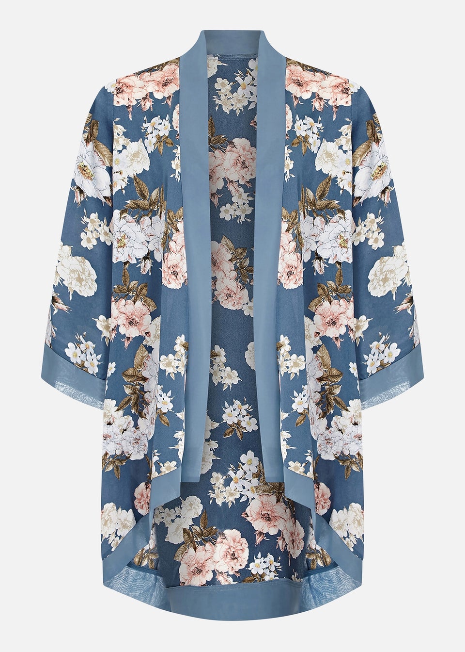 Mela Blue Plus Size Floral Satin Kimono