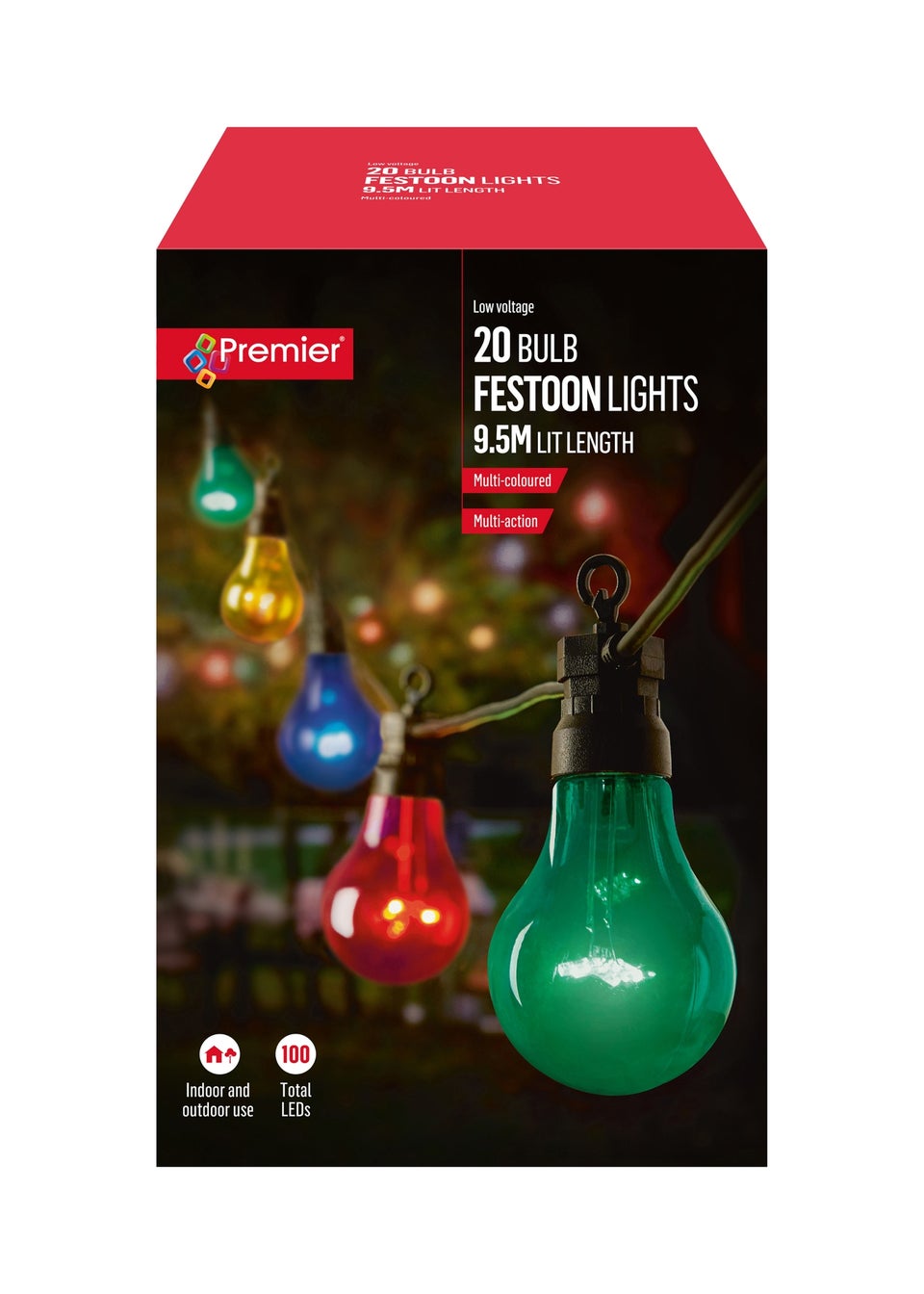 Premier Decorations 20 Bulb Multi Coloured LED Festoon Lights
