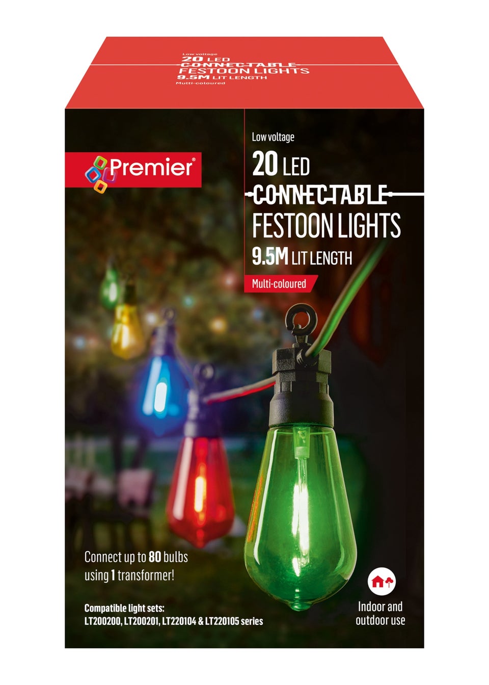 Premier Decorations 20 LED Bulb Connectable Feston Light Multi Colour