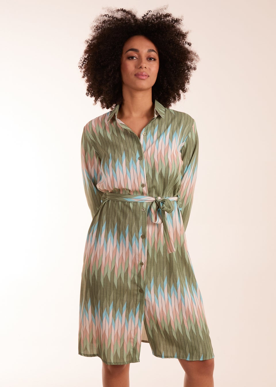 Blue Vanilla Khaki Zig Zag Print Shirt Dress Matalan