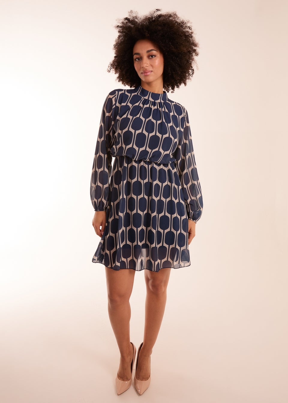 Blue Vanilla Navy Geometric Print Dress