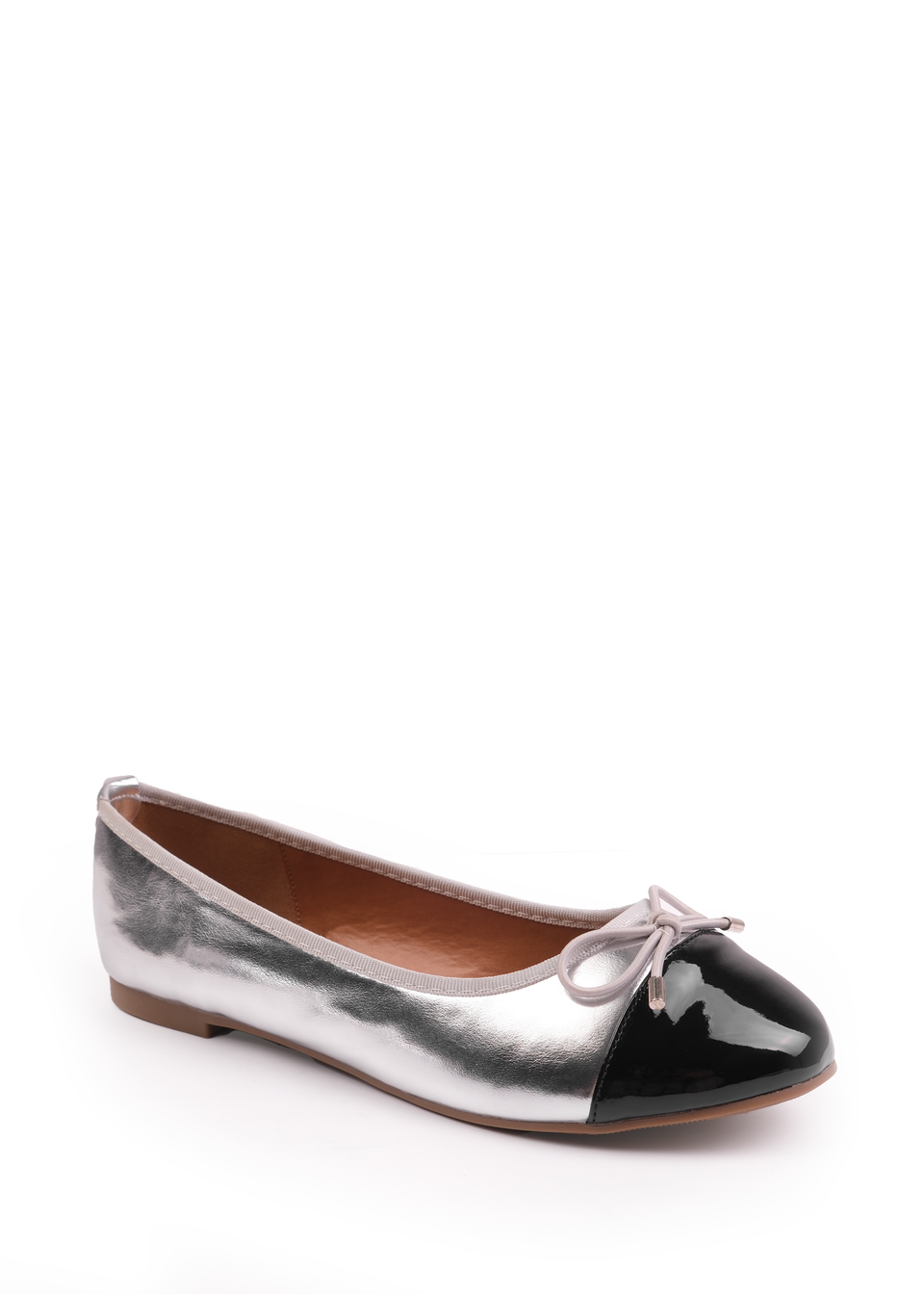 Where's That From Silver Janice Ballerina Flats With Bow Detail