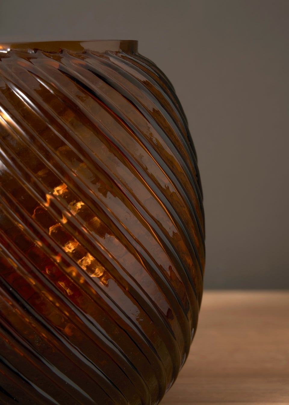 BHS Brown Lenticular Glass Vase Cognac
