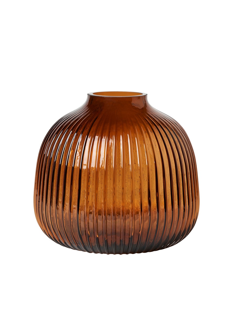 BHS Brown Ribbed Glass Vase Cognac