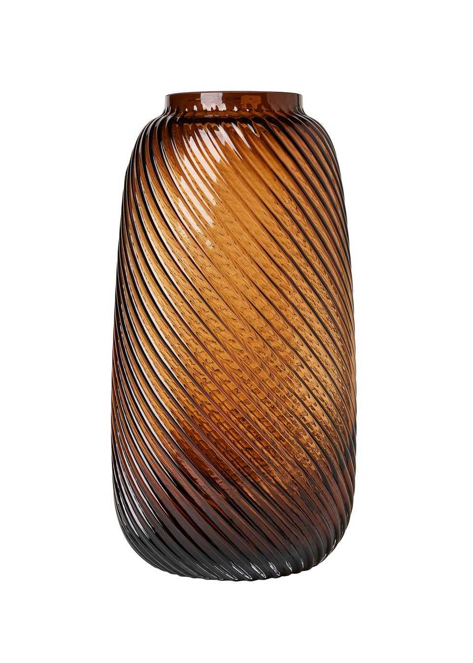 BHS Brown Tall Lenticular Glass Vase Cognac