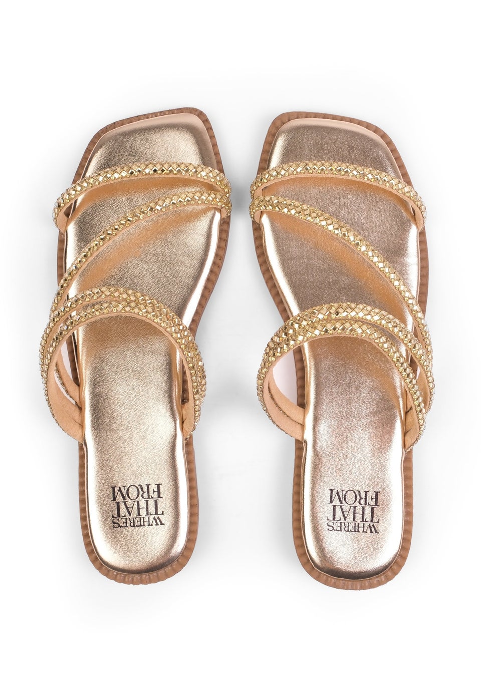 Where's That From Gold Dream Strappy Flat Sandals