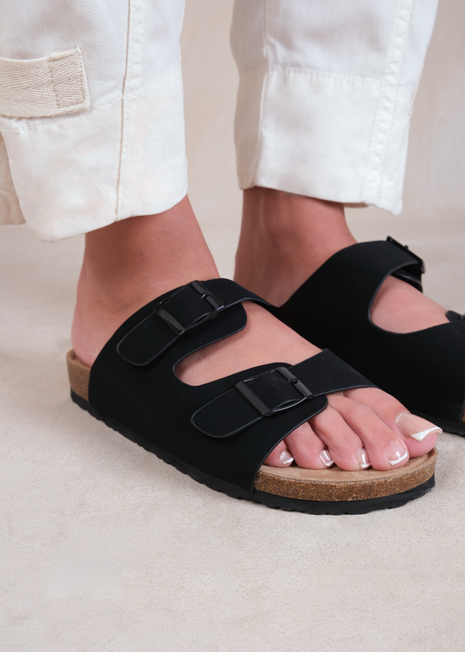 Where's That From Black Nubuck Willow Flat Sandals