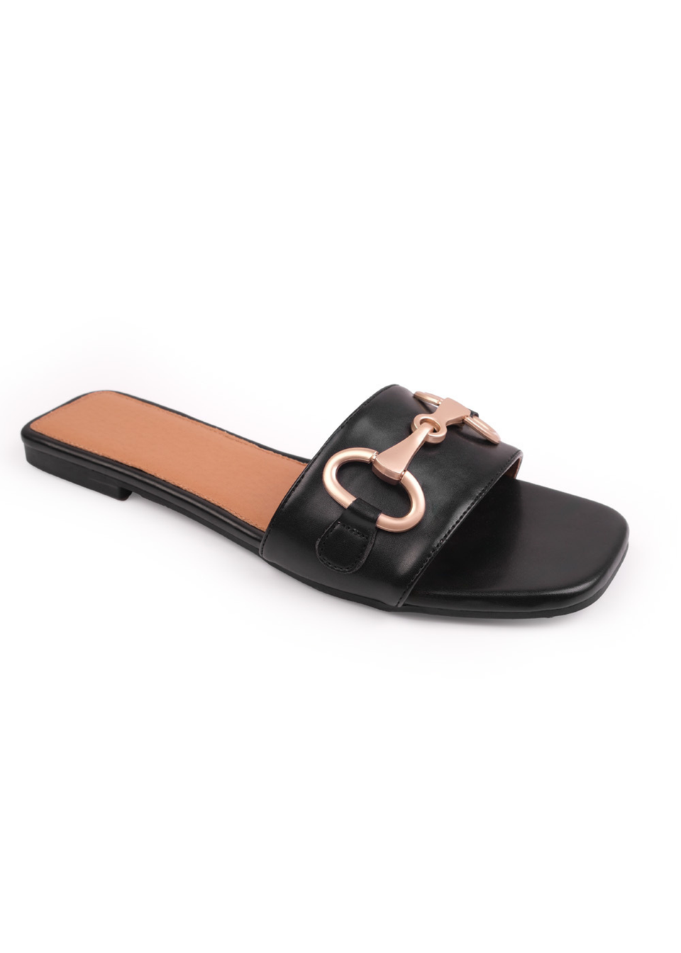 Where's That From Black Pu Orca Flat Sandals With Buckle Detail
