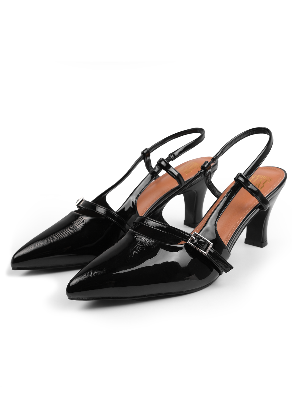 Where's That From Black Patent On Point Slingback Heeled Sandals