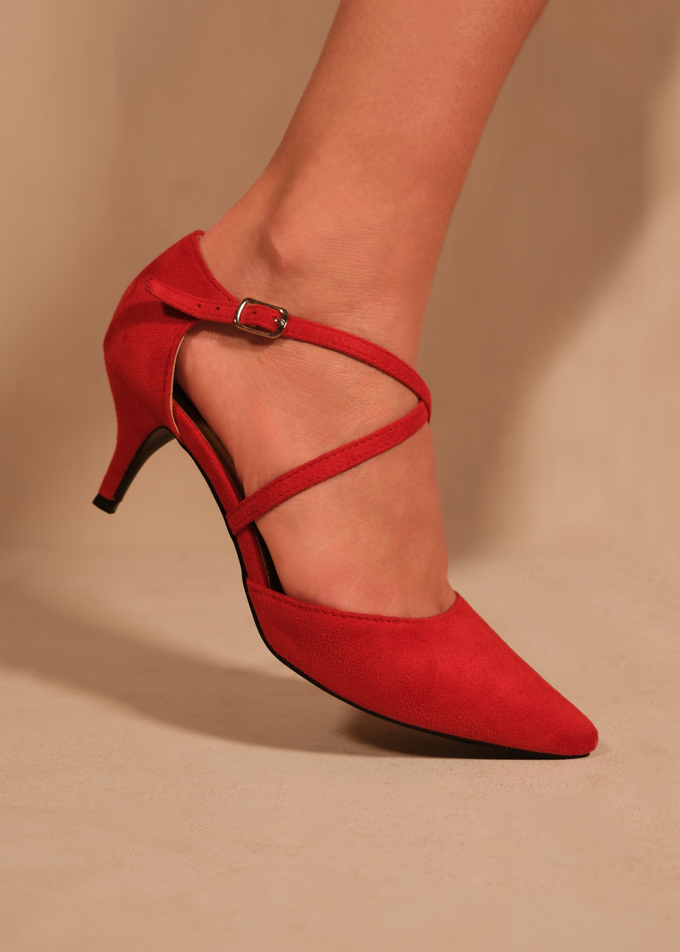 Where's That From Red Suede Kennedi Low Kitten Heels Matalan