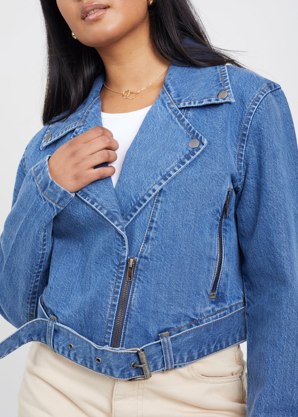 Brave Soul Blue Denim Biker Jacket - Matalan