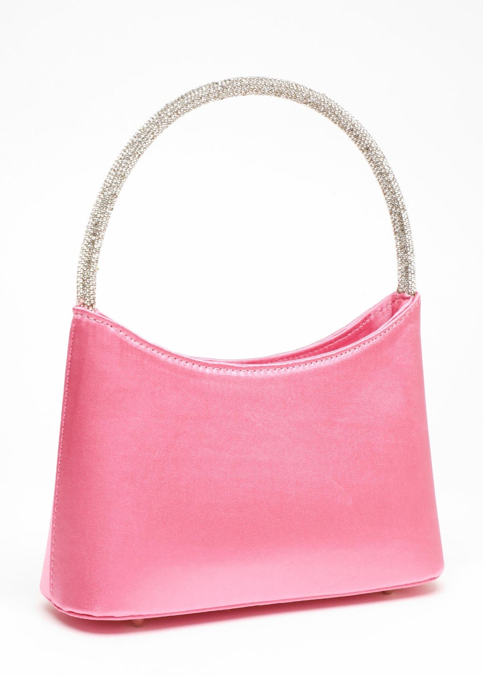 Quiz Pink Satin Diamante Handle Bag