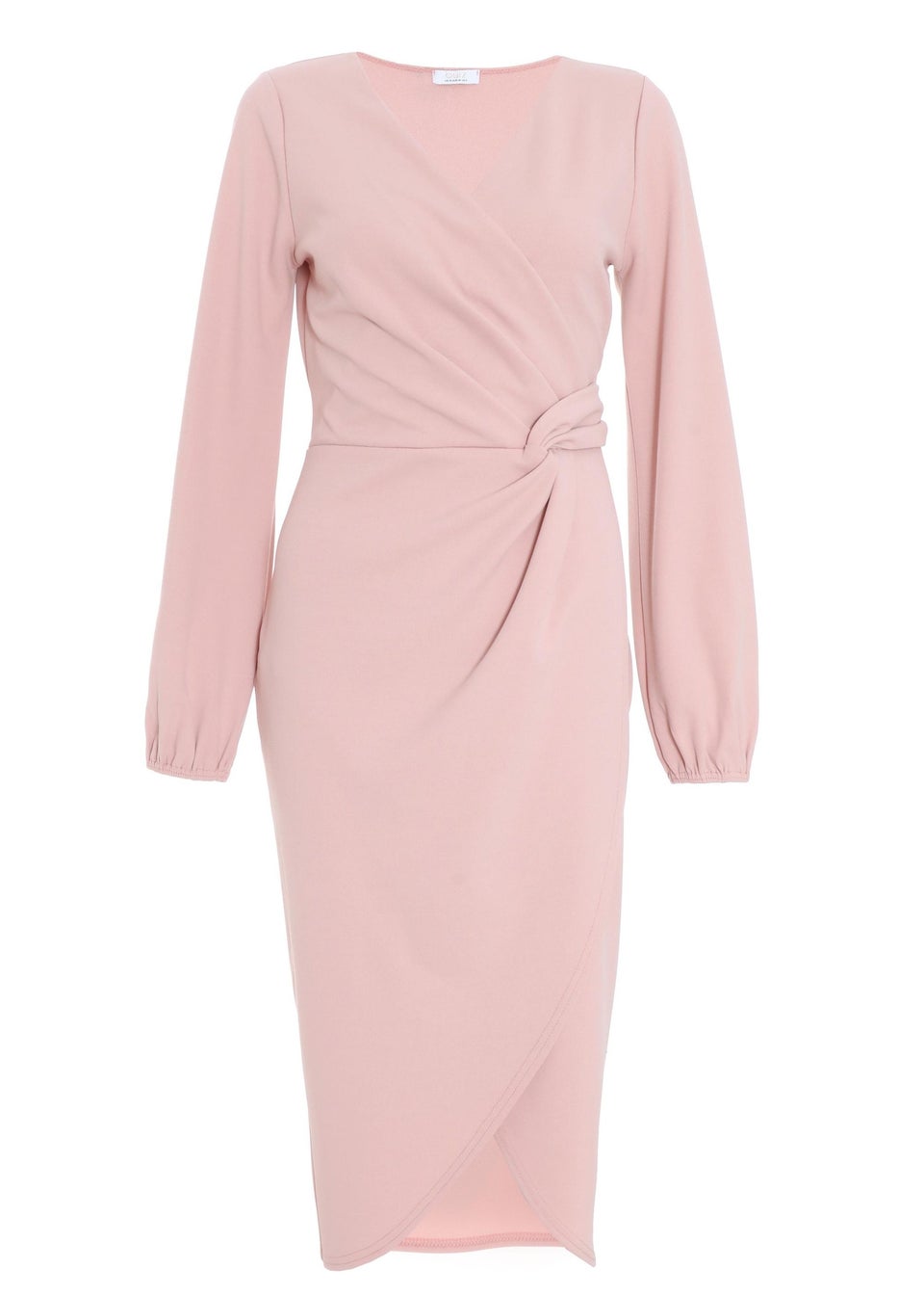Quiz Pink Knot Front Wrap Midi Dress