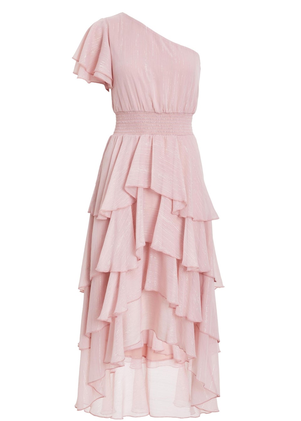 Quiz Pink Chiffon One Sleeve Midi Dress