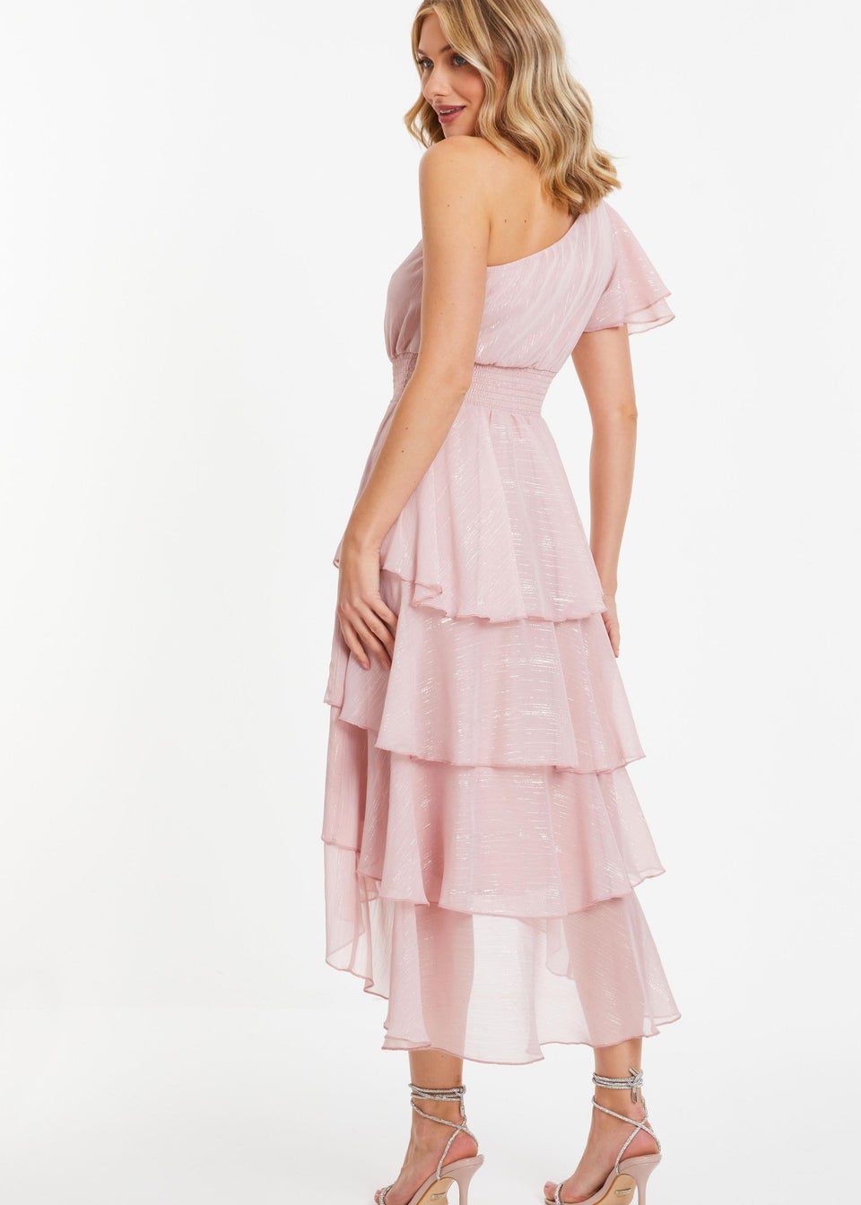 Quiz Pink Chiffon One Sleeve Midi Dress