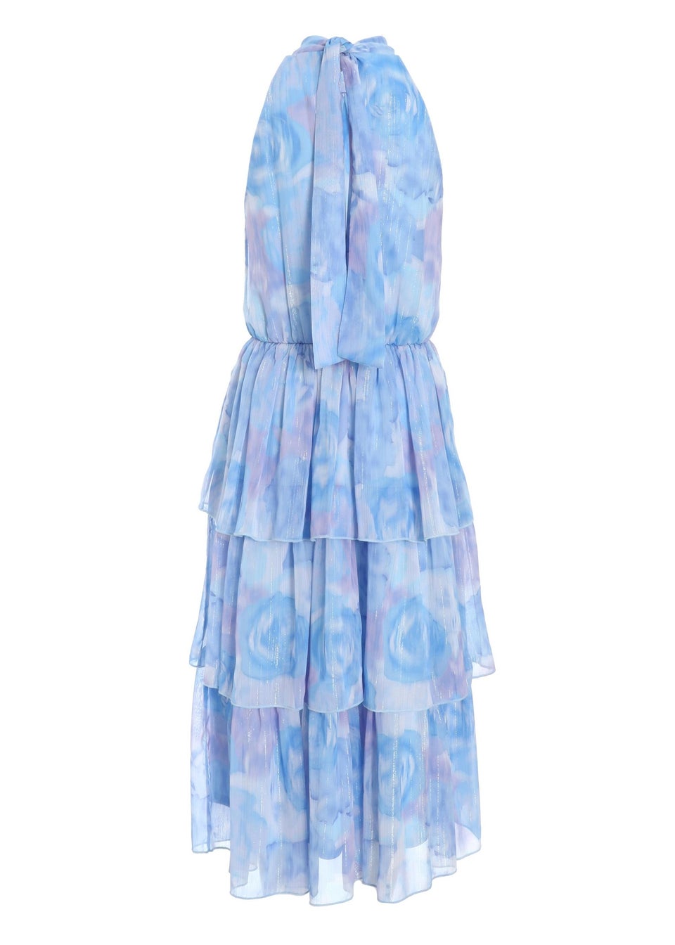 Quiz Blue Floral High Neck Tiered Midi Dress