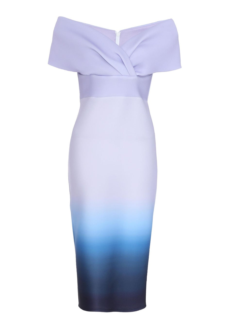 Quiz Blue Ombre Bardot Ruched Midi Dress