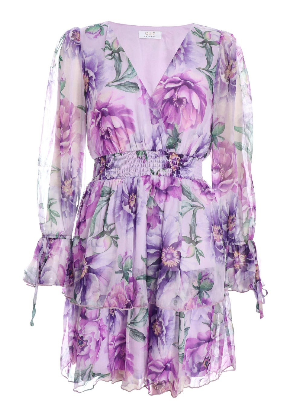 Quiz Purple Floral Chiffon Tiered Skater Dress