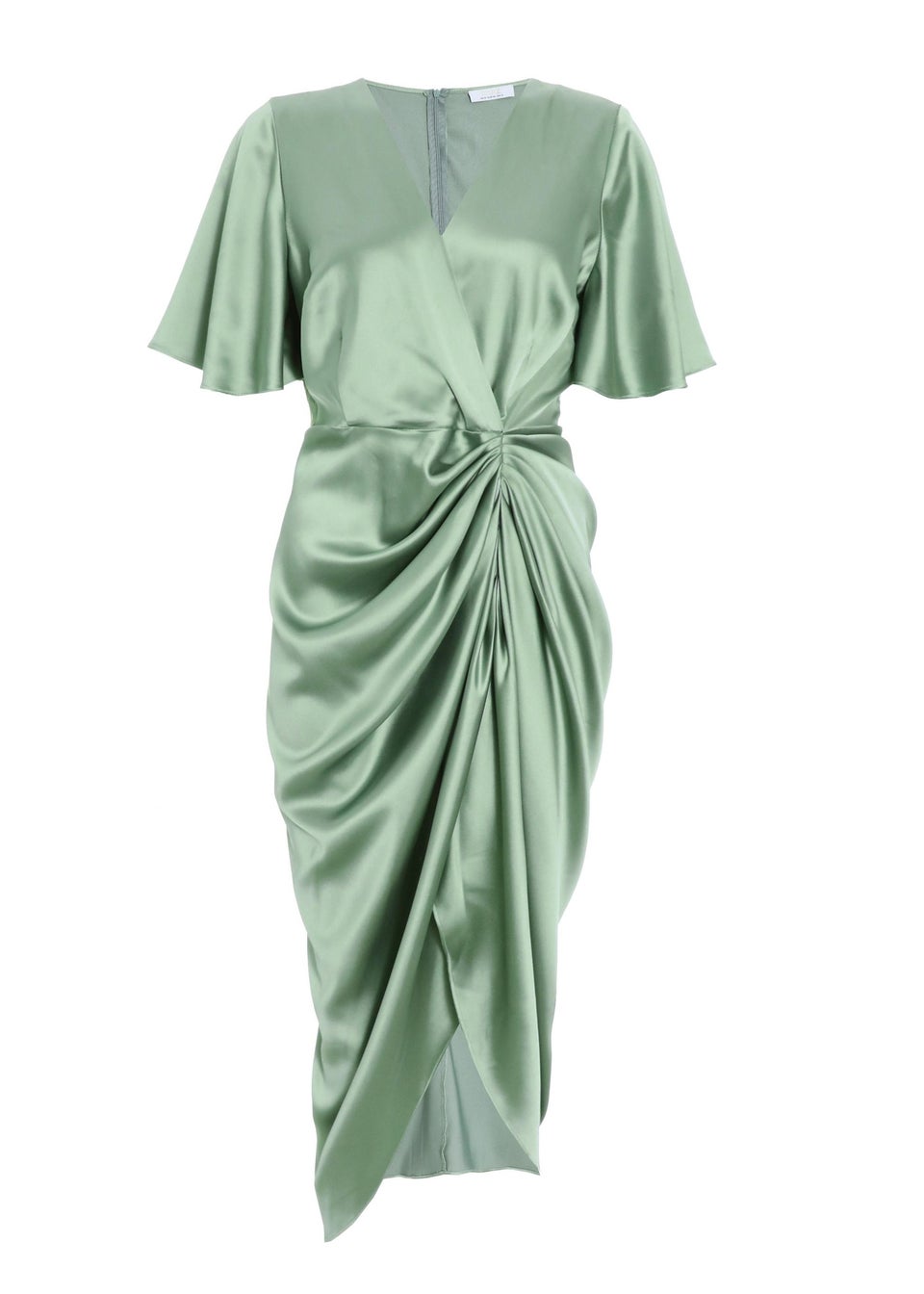 Quiz Green Satin Ruched Wrap Midi Dress Matalan