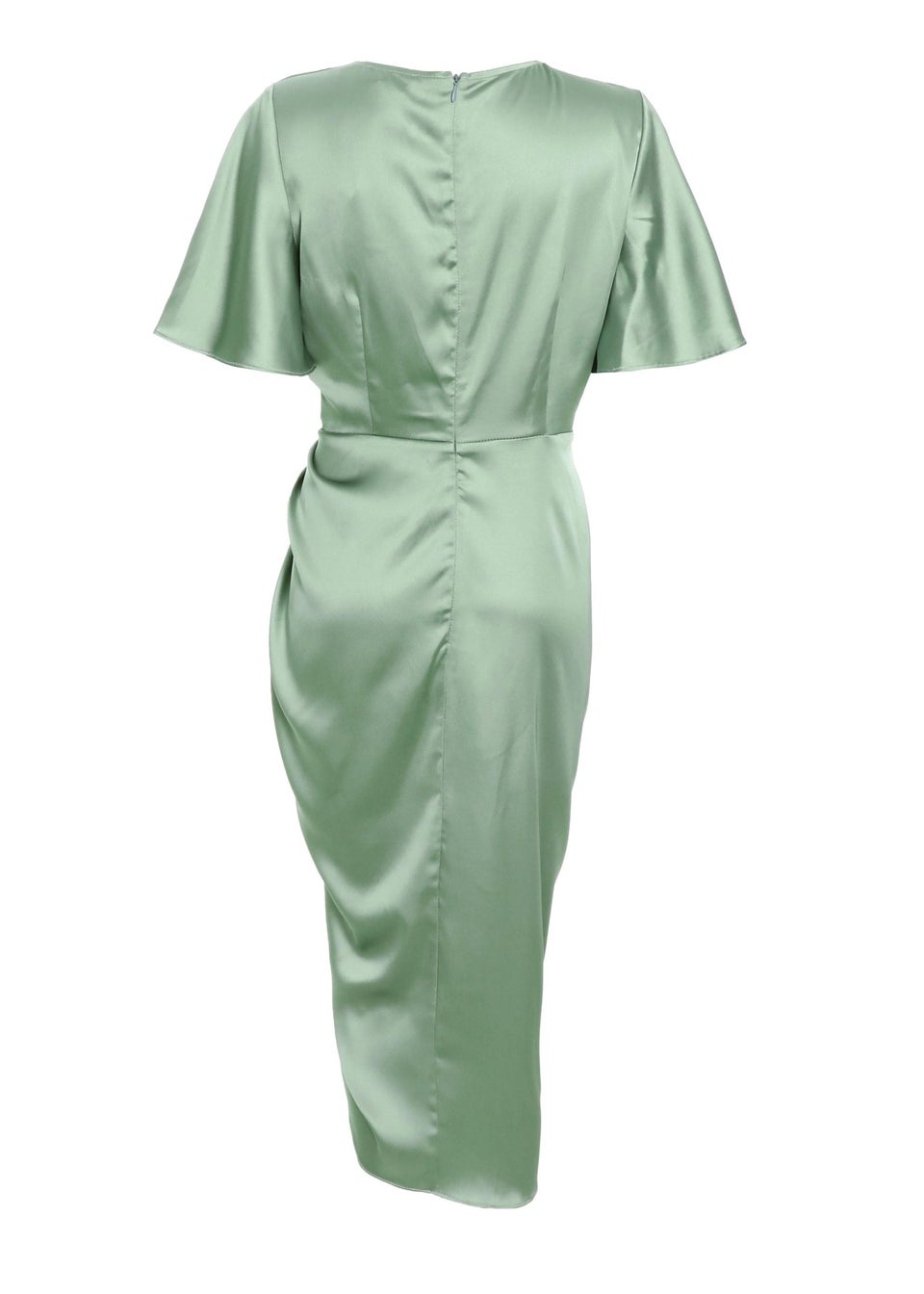 Quiz Green Satin Ruched Wrap Midi Dress