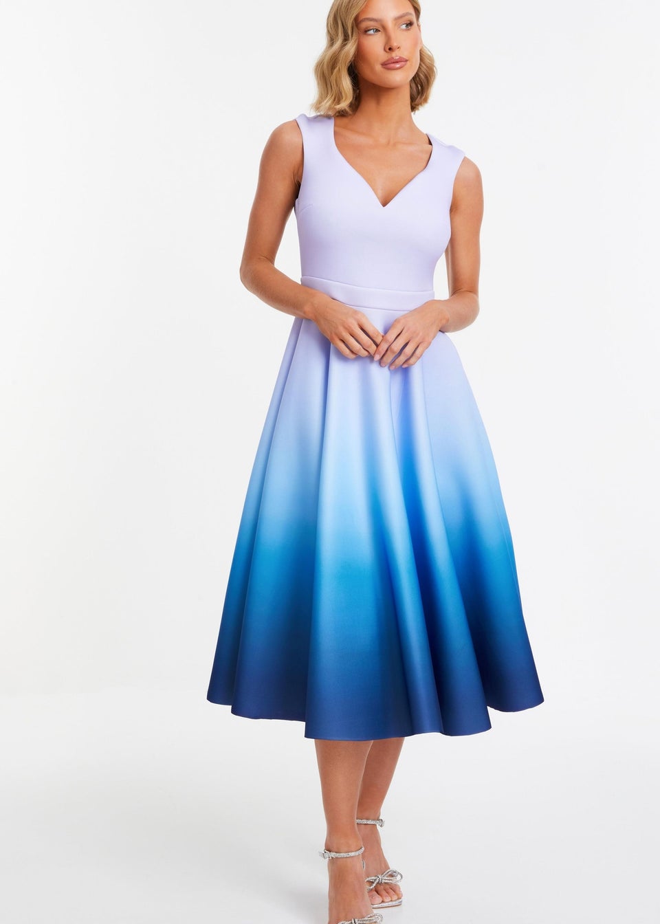 Quiz Blue Ombre Midi Skater Dress Matalan
