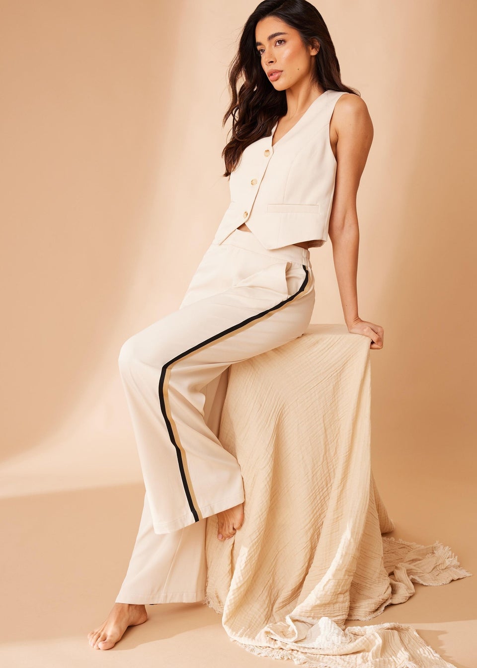 Quiz Stone Wide Leg Trim Trousers Matalan