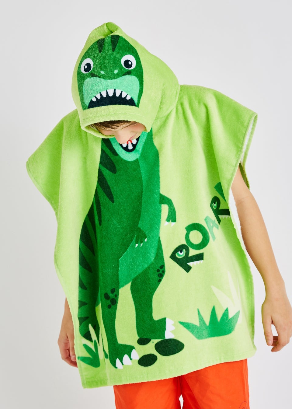 Catherine Lansfield Green Kids Dinosaur Hooded Towel Poncho