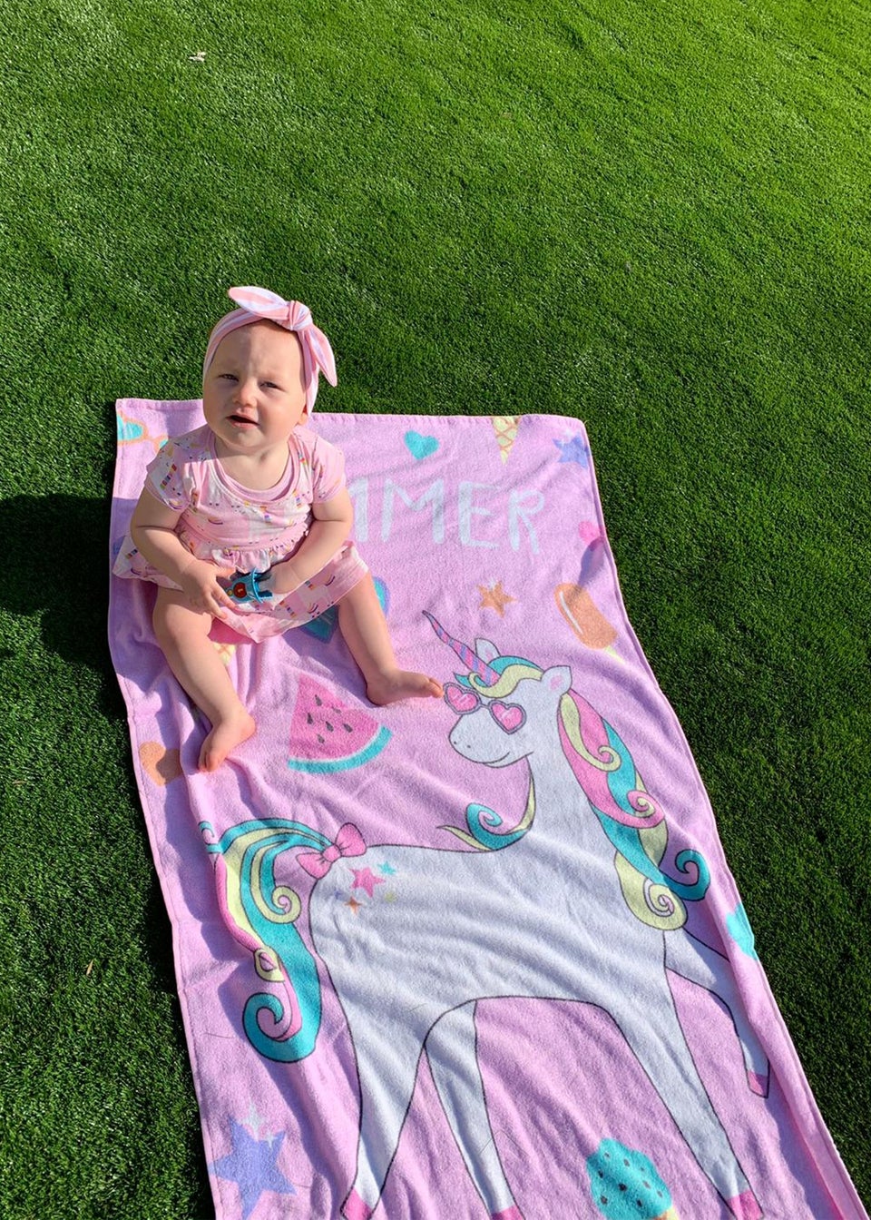 Catherine Lansfield Pink Summer Unicorn Cotton Beach Towel