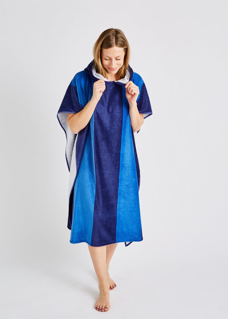 Catherine Lansfield Blue Stripe Hooded Towel Poncho