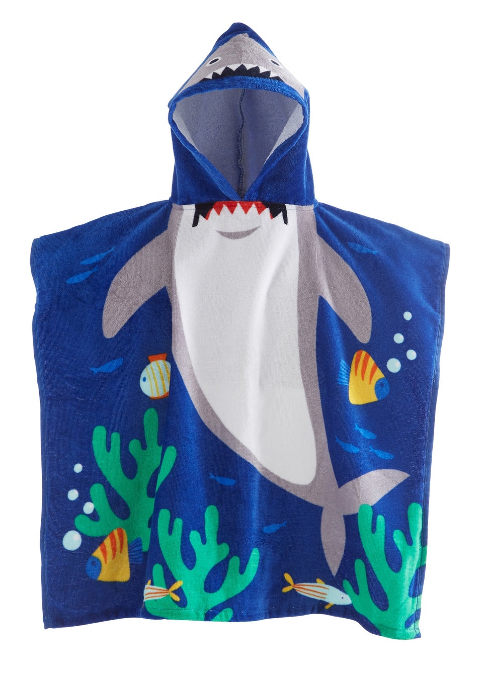 Catherine Lansfield Blue Kids Shark Hooded Towel Poncho