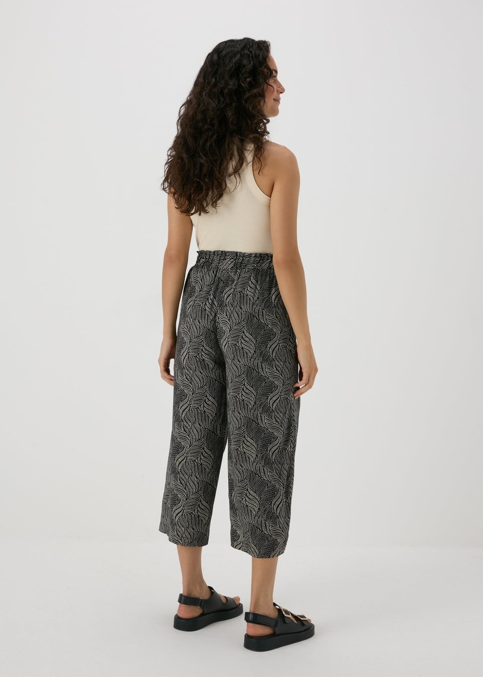 Black Printed Viscose Wide Leg Trousers