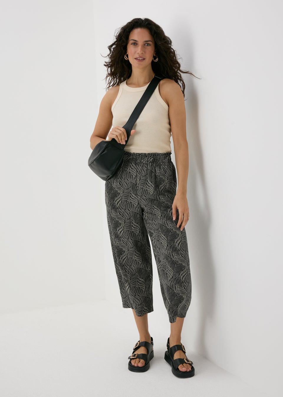 Black Printed Viscose Wide Leg Trousers Matalan