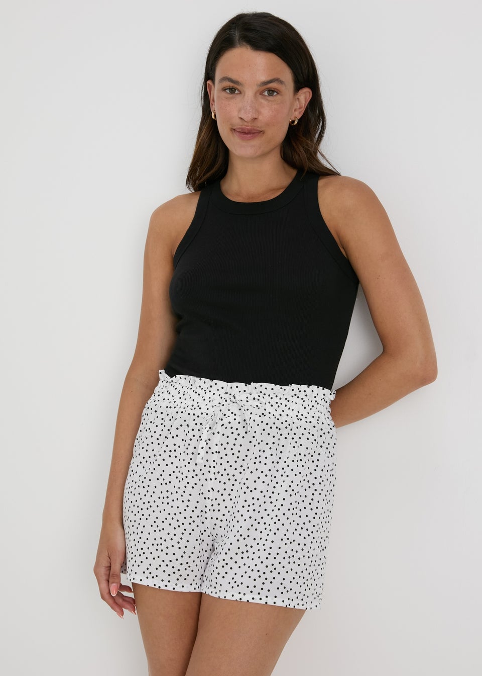 White shorts with black polka dots on sale