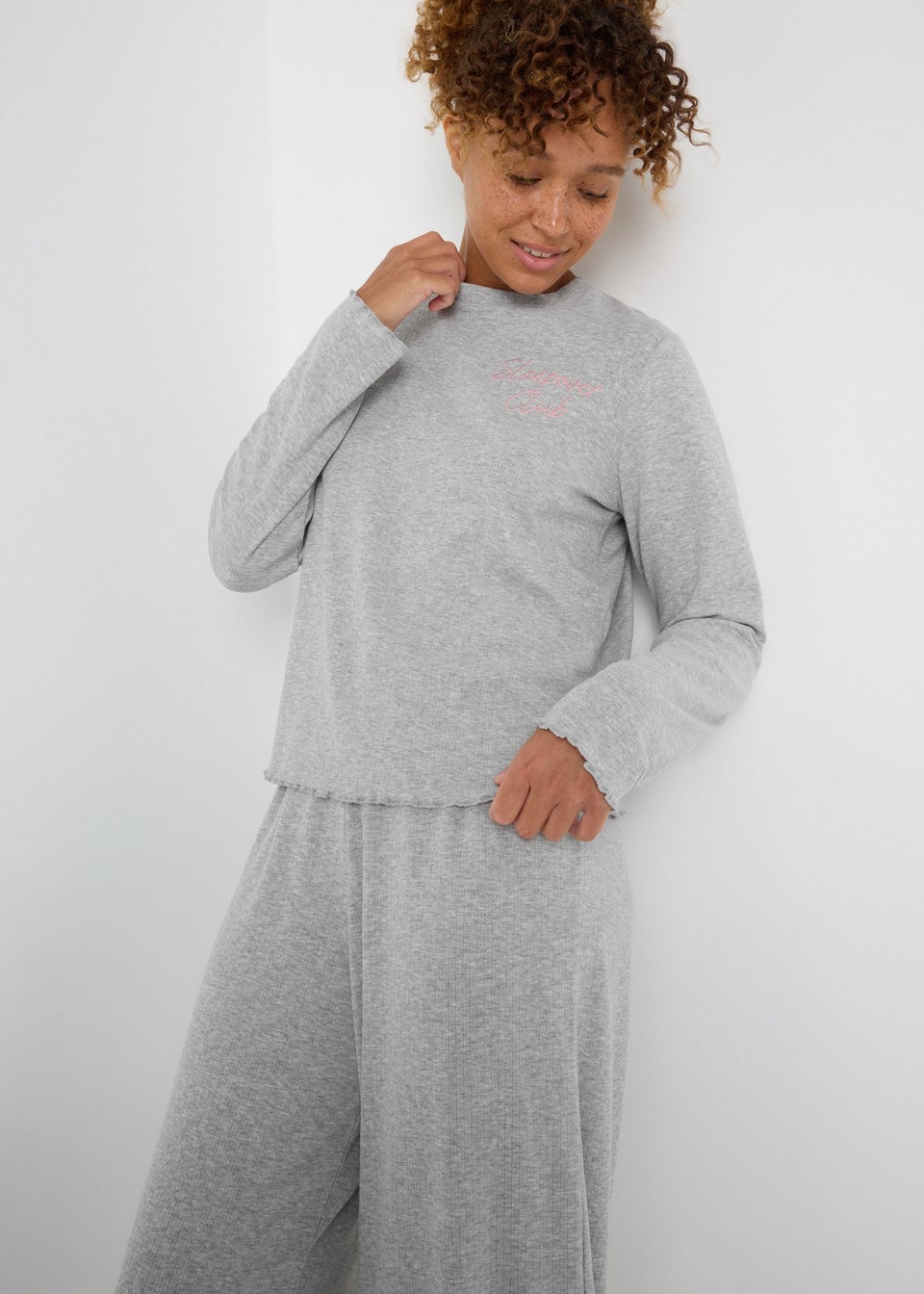 Grey Ribbed Pyjama Set