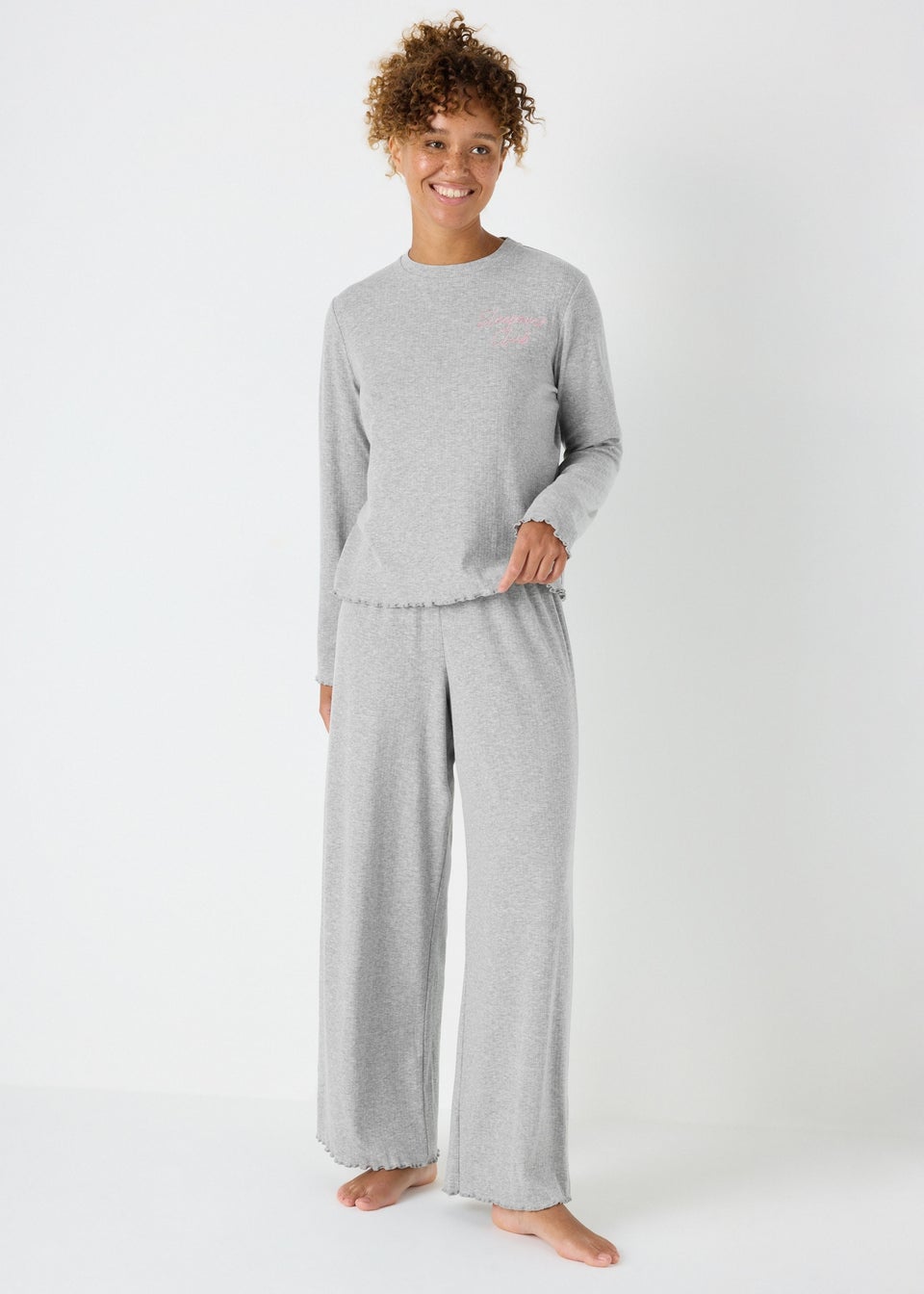 Grey Ribbed Pyjama Set Matalan
