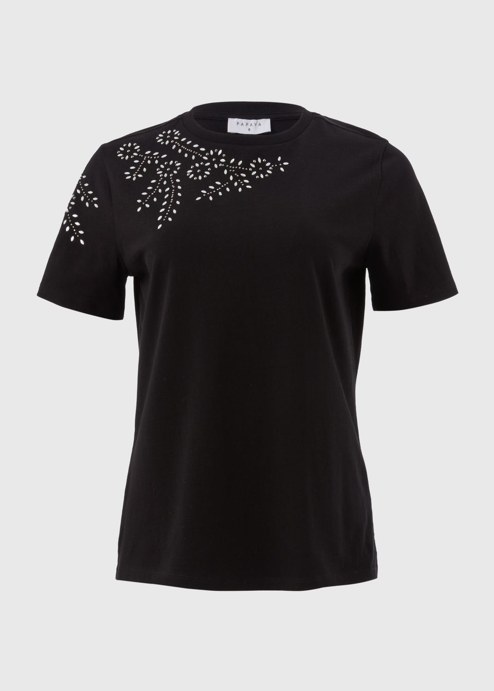Black Shoulder Embellished T-Shirt
