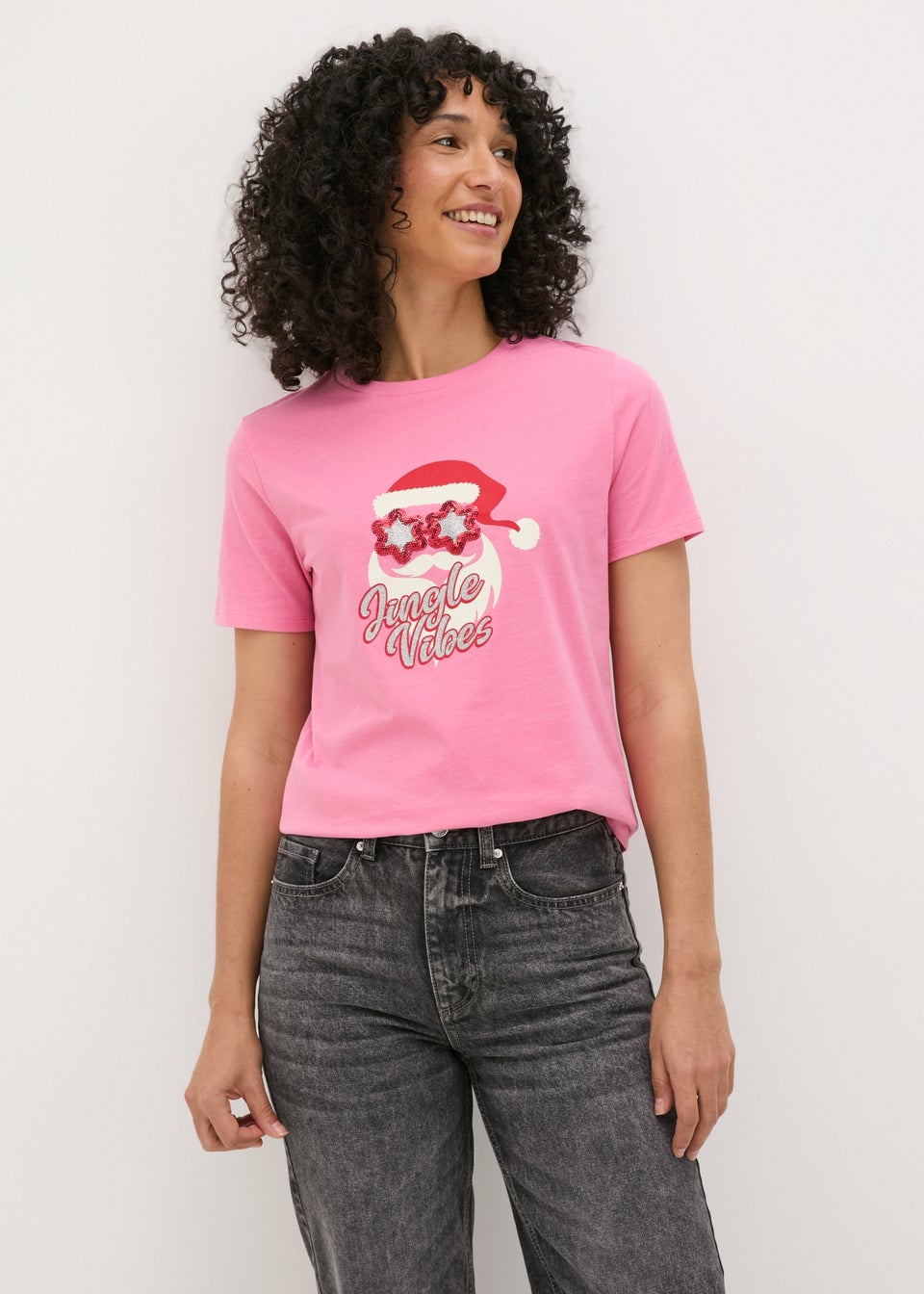 Pink Christmas Sequin Santa T Shirt Matalan