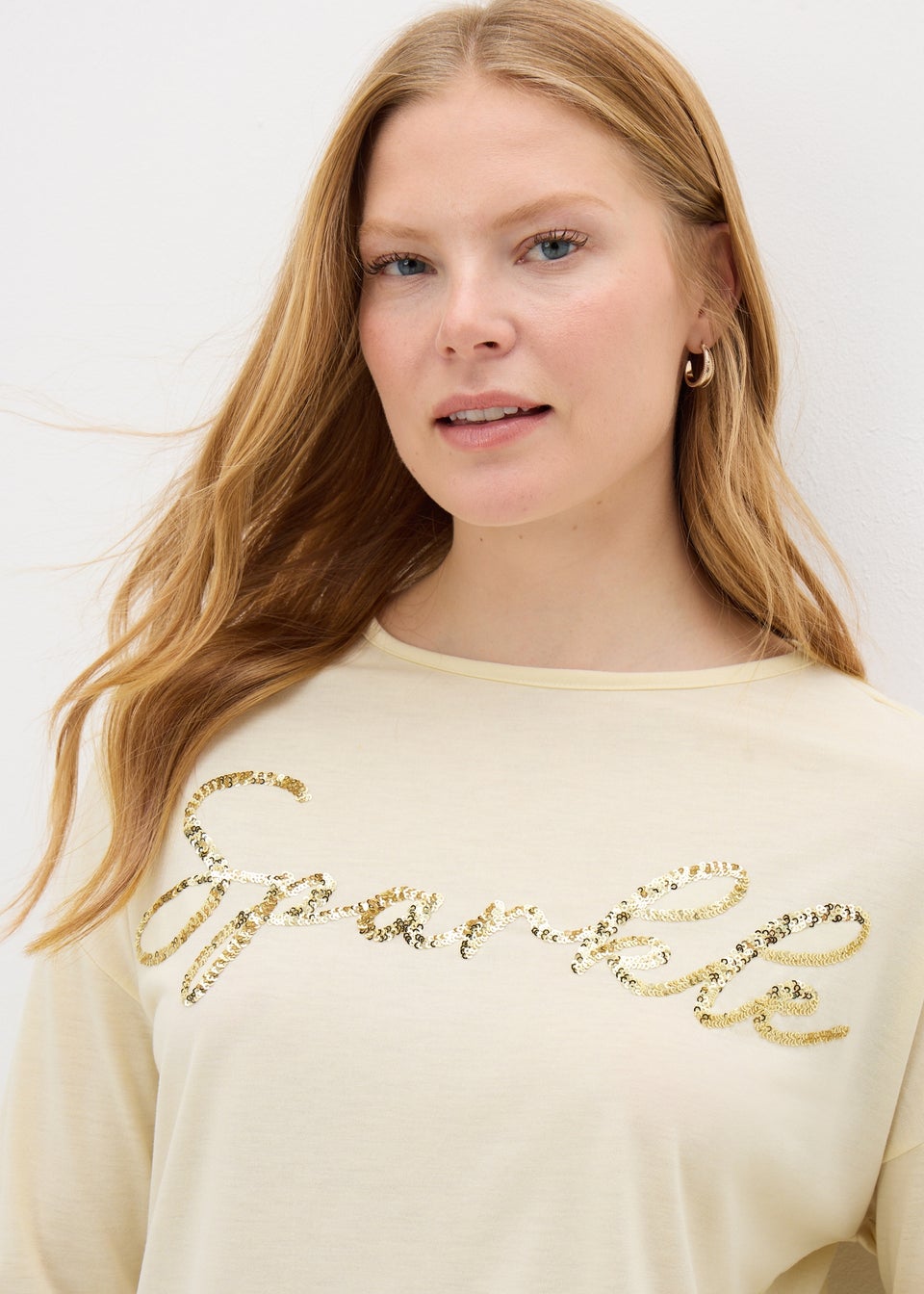 Cream Sparkle Long Sleeve Top