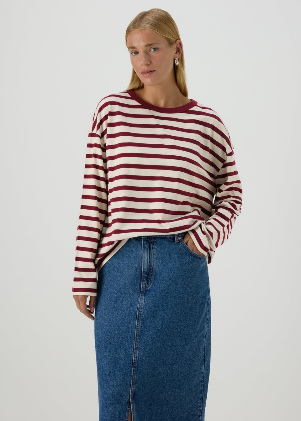 Burgundy Relaxed Striped T-Shirt