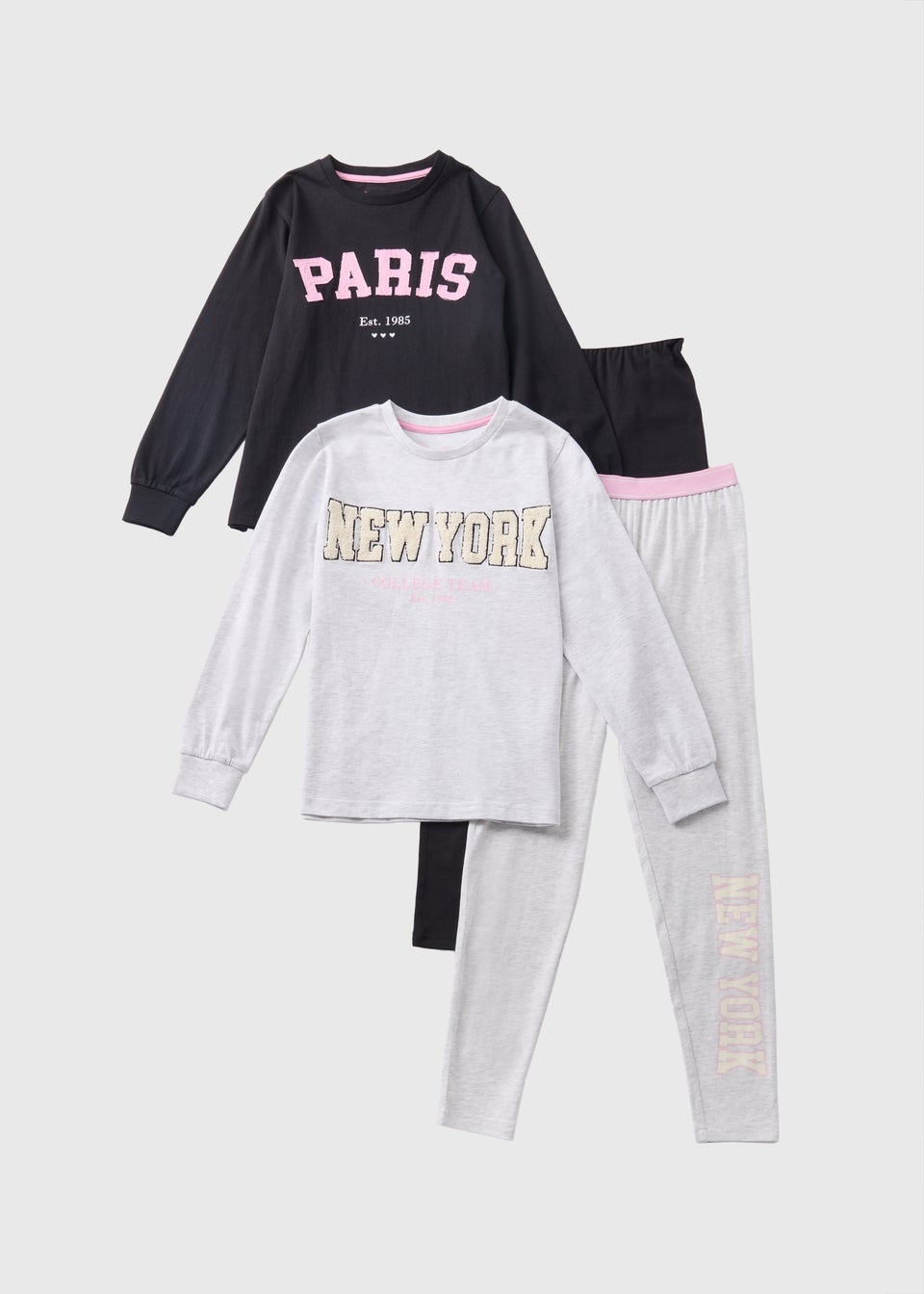 2 Pack Girls Grey Top Bottoms Pyjama Sets 7 13yrs Matalan